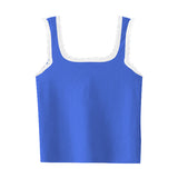 Square Neck Ribbed Tank with Lace Trim