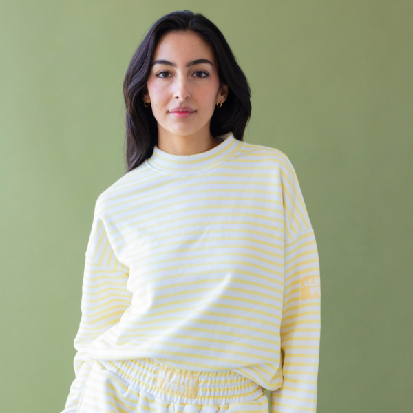 Striped Daydream Full Length Mock Sweatshirt with Patch