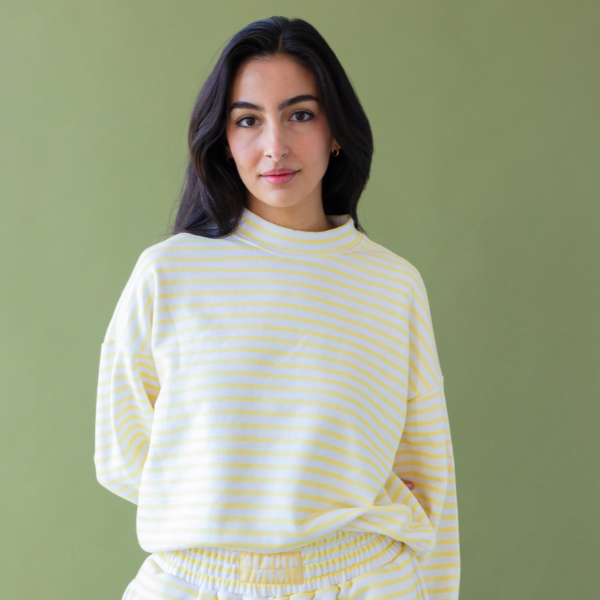 Striped Daydream Full Length Mock Sweatshirt with Patch