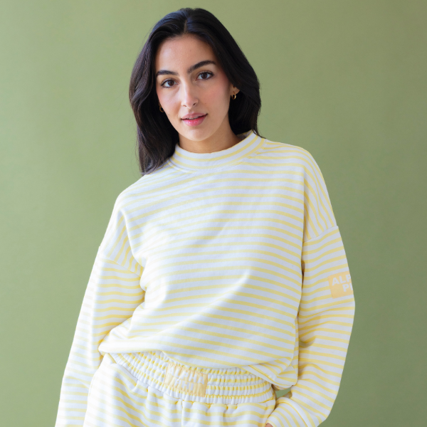 Striped Daydream Full Length Mock Sweatshirt with Patch