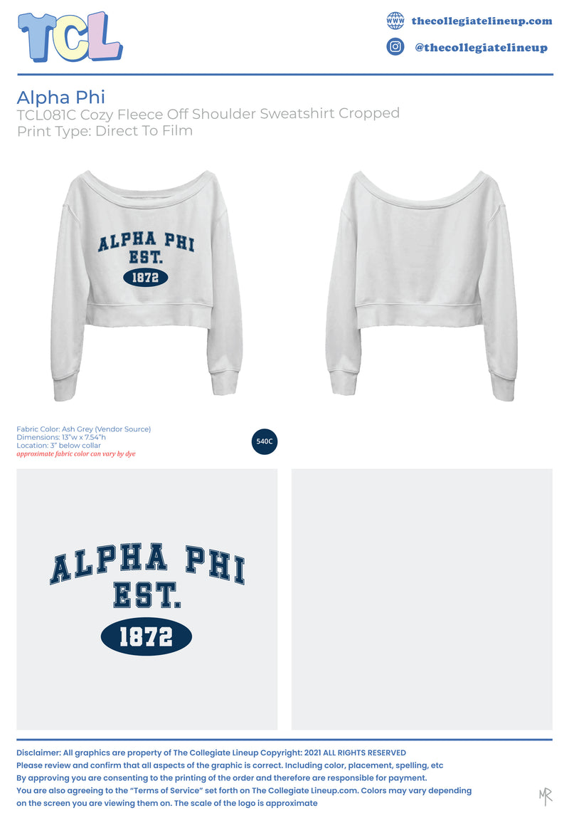 Alpha Phi Conference Off Shoulder Sweatshirt Cropped
