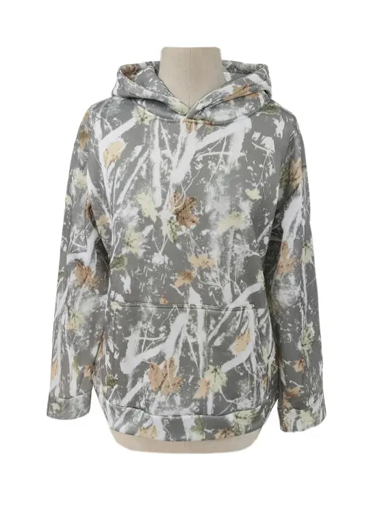 Maple Leaf Print Camouflage Essential Hoodie