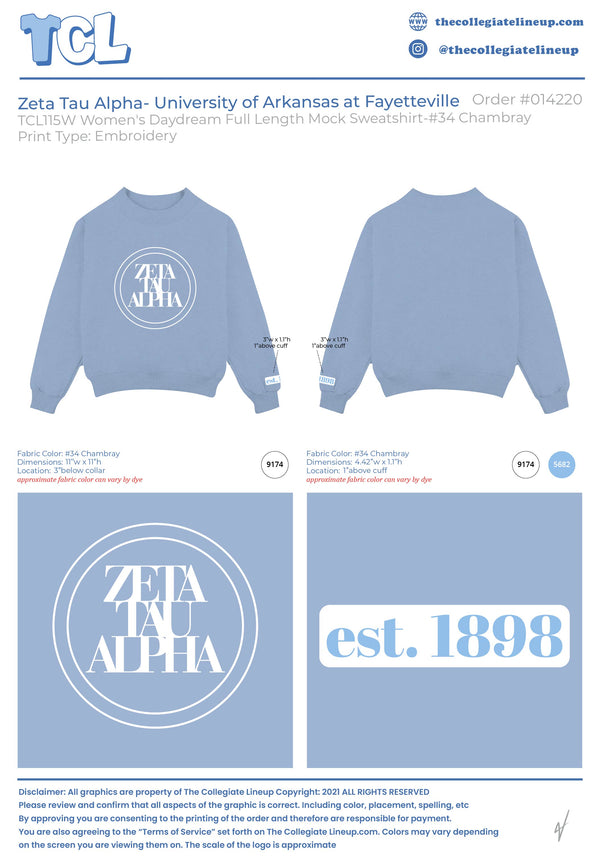 Zeta Tau Alpha University of Arkansas at Fayetteville #14220 Individual Shipping