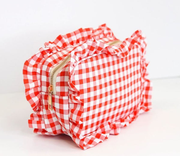 Mugsby Gingham Ruffle Zipper Pouch