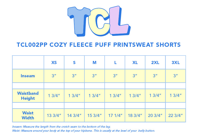 Size chart for Campus Core Puff Sweatshorts