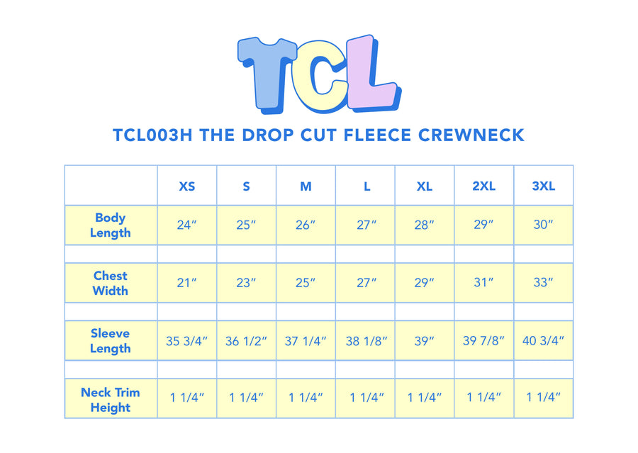Size chart for EMBOSSED DROP CUT