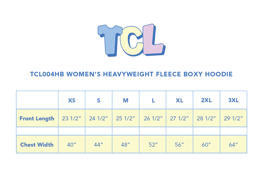 Size chart for Lemon Rhinestone Hoodie