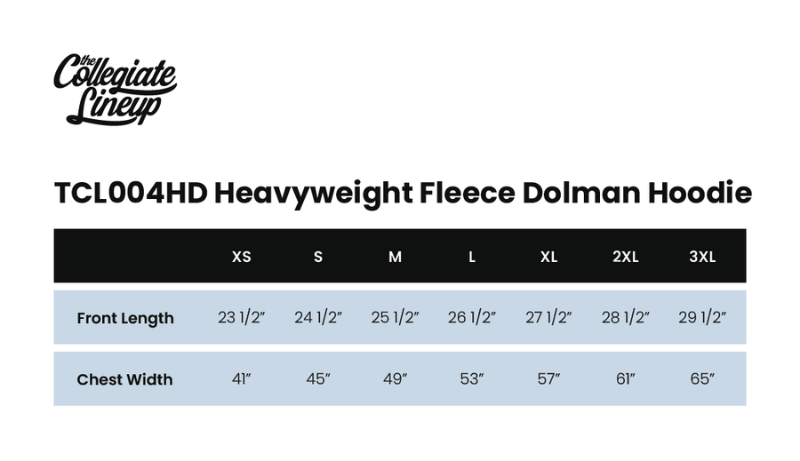 Size chart for The Drop Cut Fleece Hooded Dolman Sweatshirt