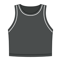 High Neck Rib Crop Tank with Piping