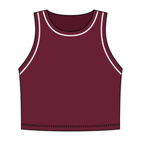 High Neck Rib Crop Tank with Piping