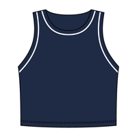 High Neck Rib Crop Tank with Piping