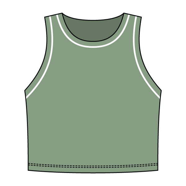 High Neck Rib Crop Tank with Piping