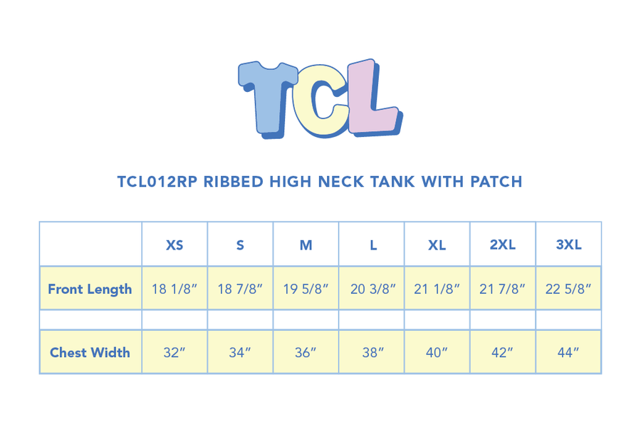 Size chart for FOREST CAMO HIGH NECK RIB TANK