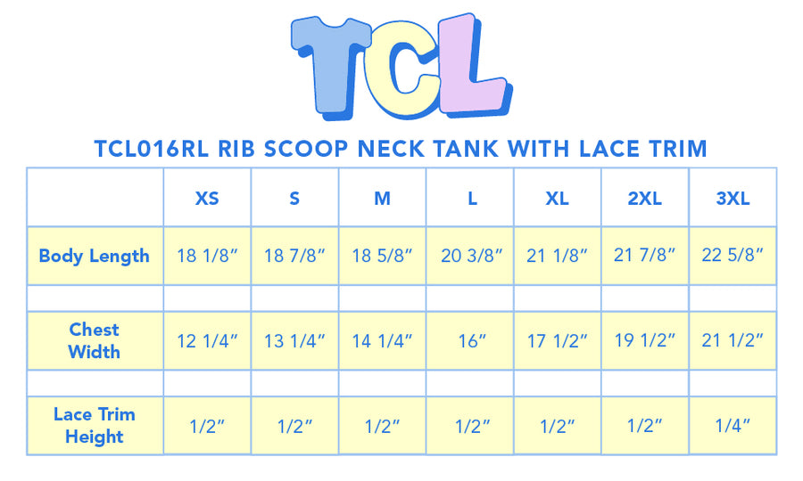 Size chart for Lace Ribbed Tank Tops