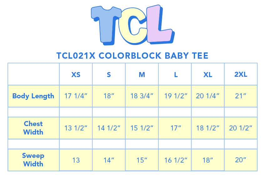 Size chart for Colorblock Baby Tee