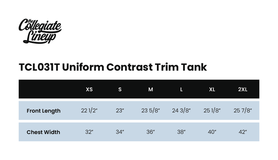 Size chart for Uniform Contrast Trim Tank