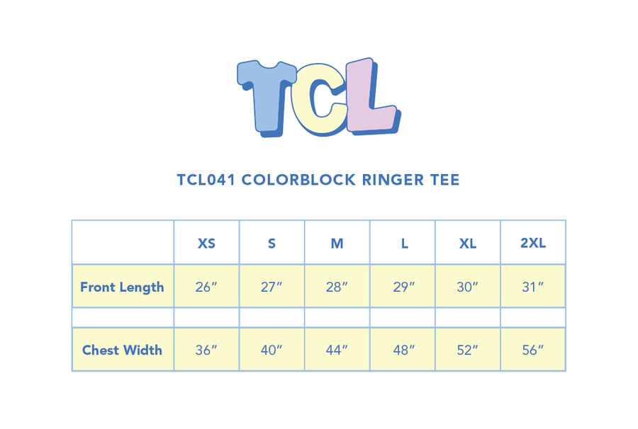 Size chart for Colorblock Ringer Tee