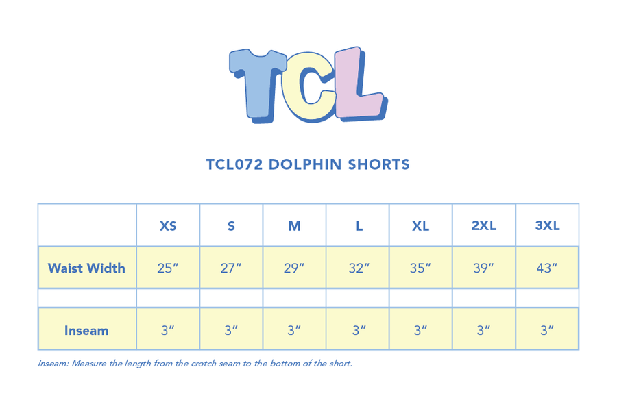 Size chart for Dolphin Shorts