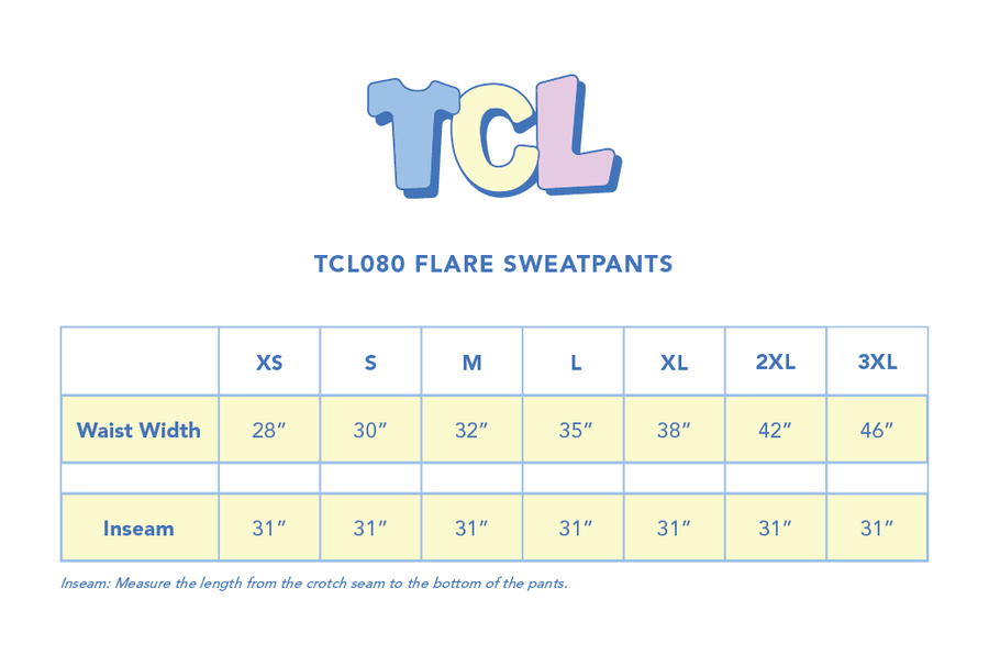 Size chart for Flare Sweatpants