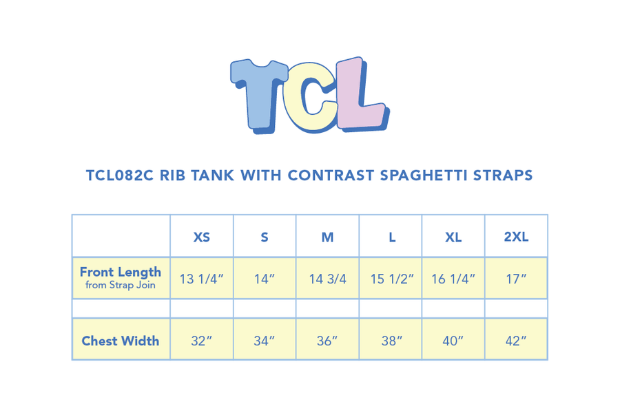 Size chart for Rib Tank with Contrast Spaghetti Strap