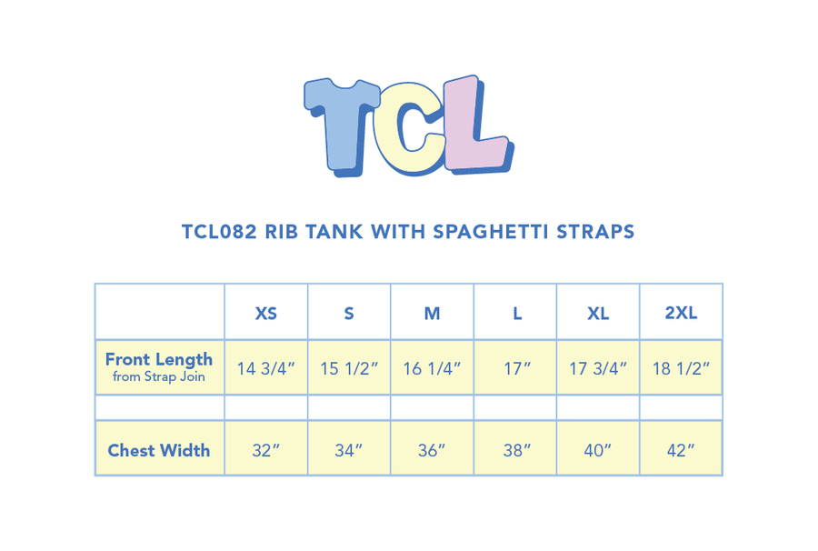 Size chart for Rib Tank with Spaghetti Strap