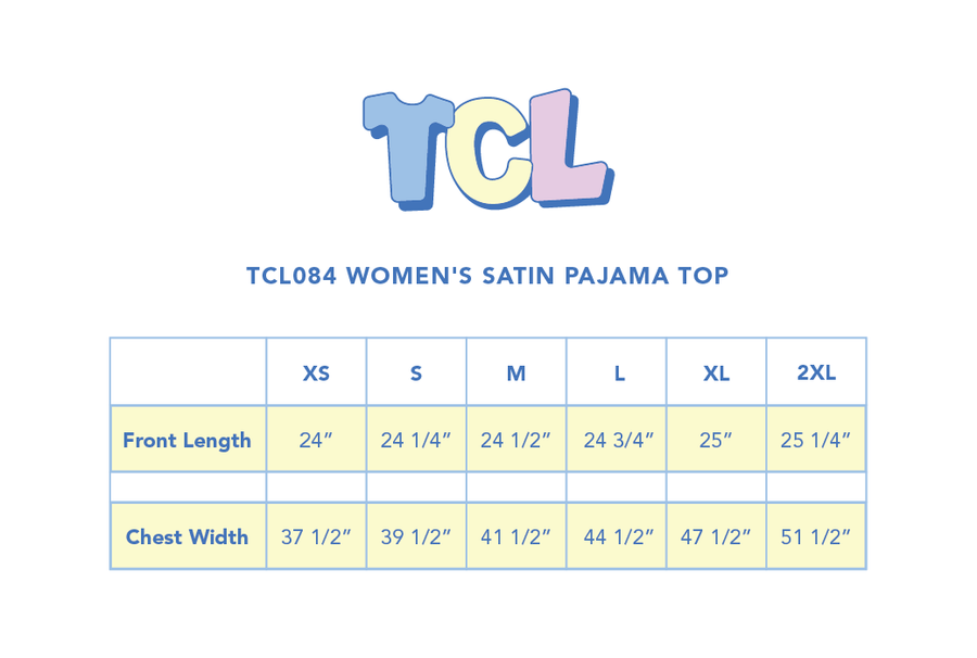 Size chart for Women's Satin Pajama Top