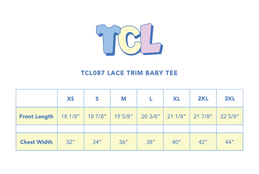 Size chart for Lace Trim Baby Tee