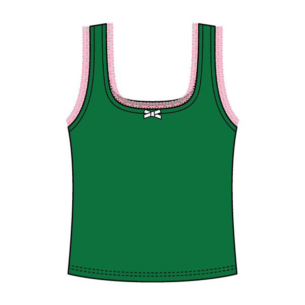 Square Neck Ribbed Tank with Lace Trim and Bow