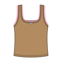Square Neck Ribbed Tank with Lace Trim and Bow
