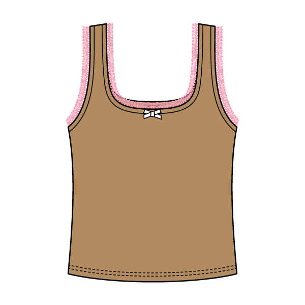 Square Neck Ribbed Tank with Lace Trim and Bow