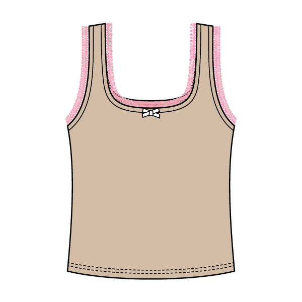 Square Neck Ribbed Tank with Lace Trim and Bow