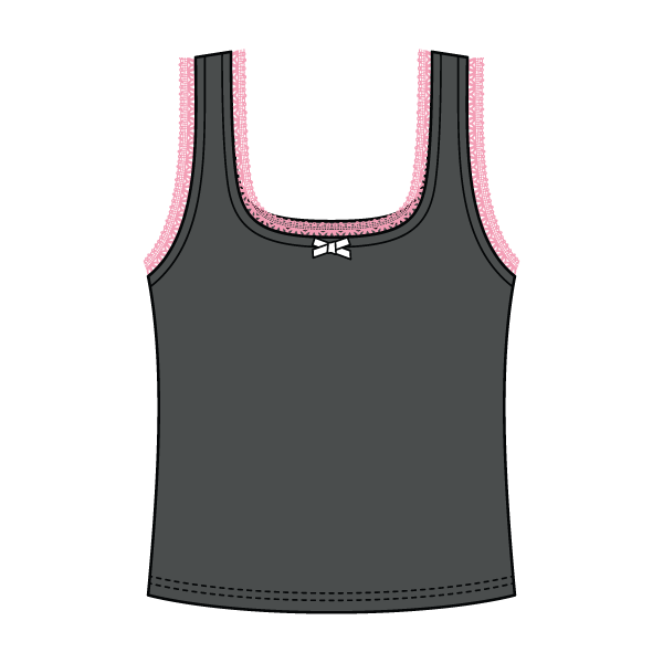 Square Neck Ribbed Tank with Lace Trim and Bow