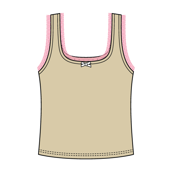 Square Neck Ribbed Tank with Lace Trim and Bow