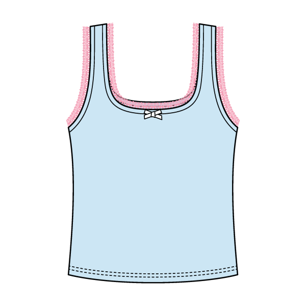 Square Neck Ribbed Tank with Lace Trim and Bow