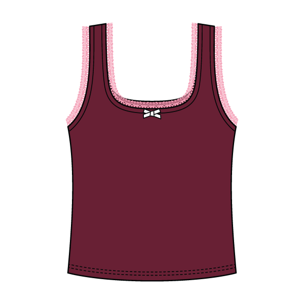 Square Neck Ribbed Tank with Lace Trim and Bow