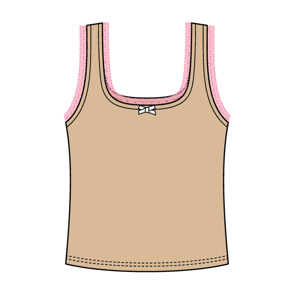 Square Neck Ribbed Tank with Lace Trim and Bow