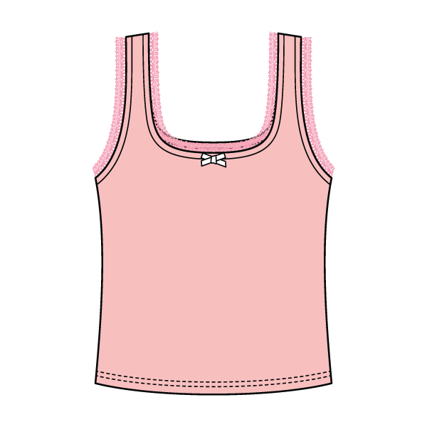 Square Neck Ribbed Tank with Lace Trim and Bow