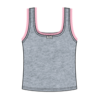 Square Neck Ribbed Tank with Lace Trim and Bow