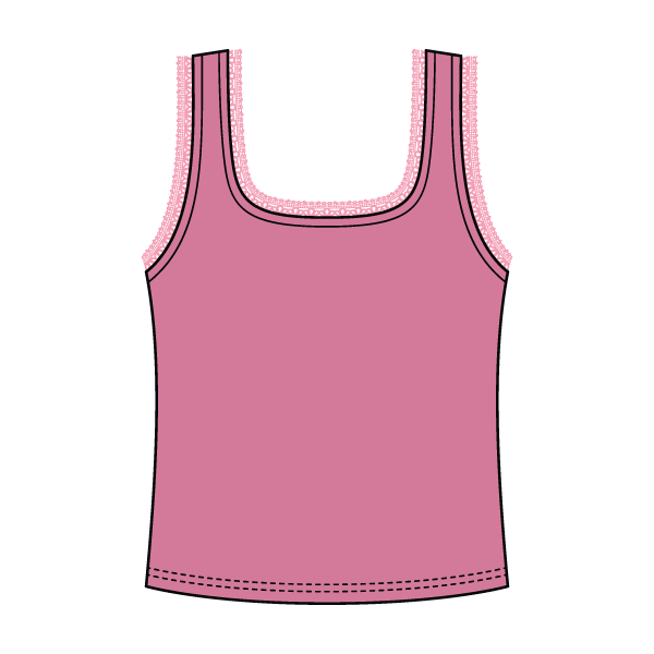 Square Neck Ribbed Tank with Lace Trim and Bow