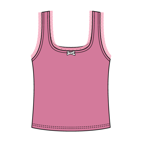 Square Neck Ribbed Tank with Lace Trim and Bow