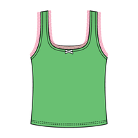 Square Neck Ribbed Tank with Lace Trim and Bow