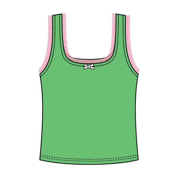 Square Neck Ribbed Tank with Lace Trim and Bow