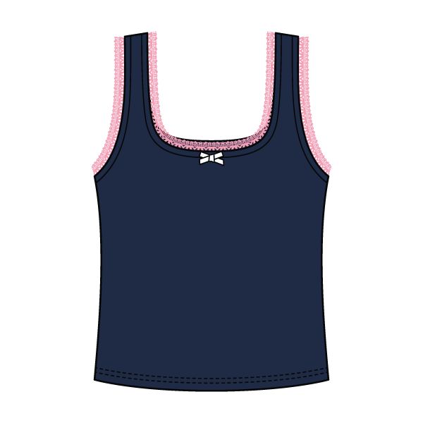 Square Neck Ribbed Tank with Lace Trim and Bow