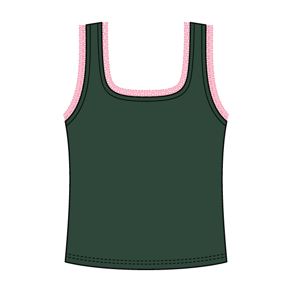 Square Neck Ribbed Tank with Lace Trim and Bow