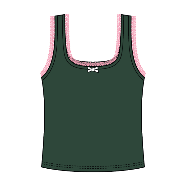 Square Neck Ribbed Tank with Lace Trim and Bow