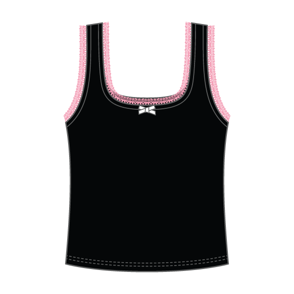 Square Neck Ribbed Tank with Lace Trim and Bow