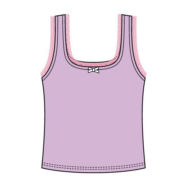 Square Neck Ribbed Tank with Lace Trim and Bow
