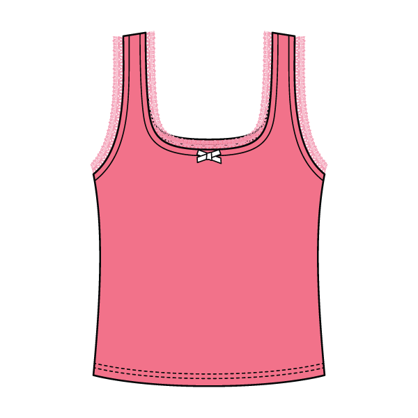 Square Neck Ribbed Tank with Lace Trim and Bow
