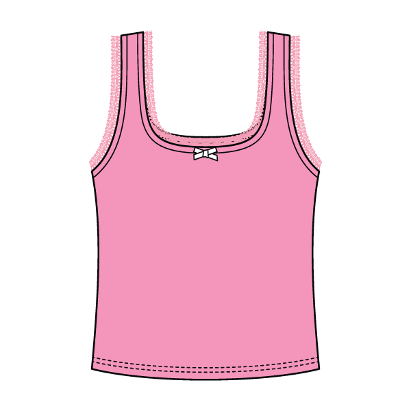 Square Neck Ribbed Tank with Lace Trim and Bow