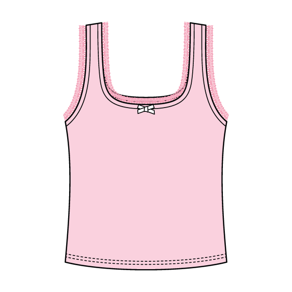 Square Neck Ribbed Tank with Lace Trim and Bow